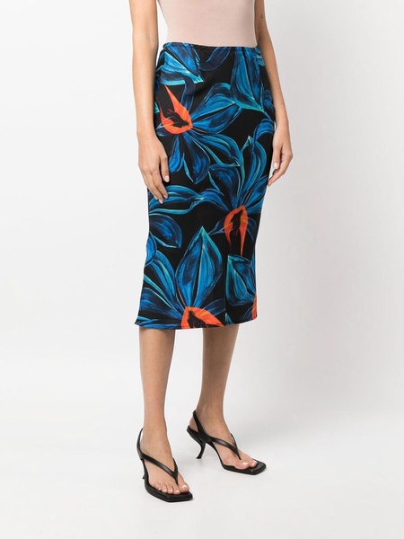 Printed cotton blend silk midi skirt