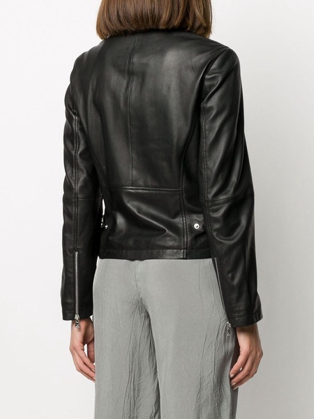 Black leather zipped biker jacket