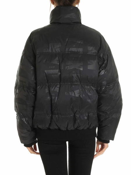 Down jacket with logo prints in black