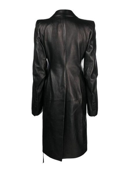 Black notched lapels strap coat