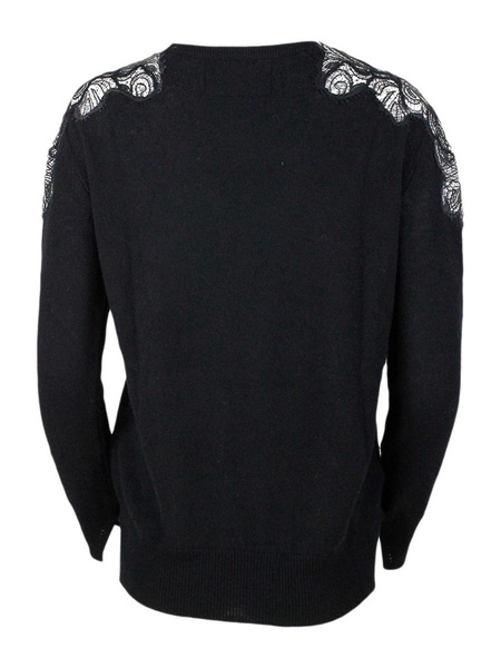 Lace trimmed cashmere sweater