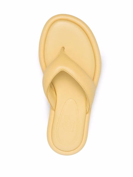 Leather puffy flat thong slippers