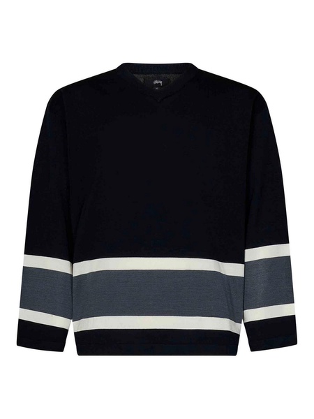 Black Cotton Knit Hockey Sweater