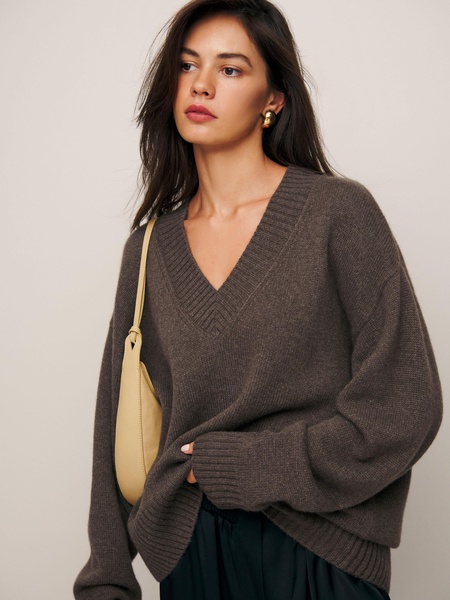 Jadey Cashmere Oversized V-neck Sweater