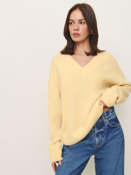 Jadey Cashmere Oversized V-neck Sweater