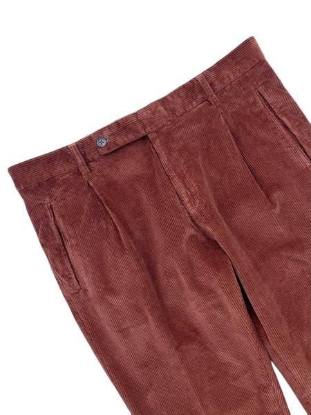 Corduroy Pleated Chino Pants In Copper