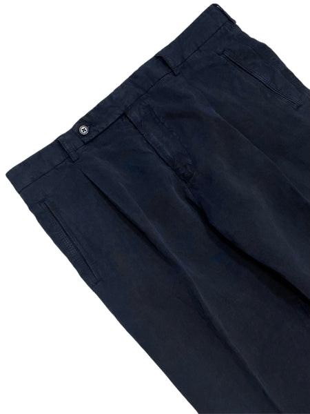 Positano Lyocell Linen Pleated Chino Pants In Navy