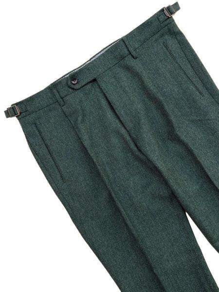 Wool Pleated Chino Pants In Gem Green