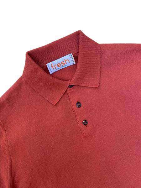 Extra Fine Crepe Cotton Knitted Polo In Cayenne Red