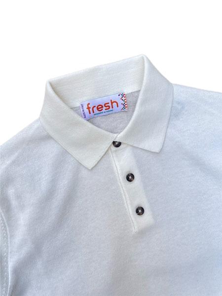 Extra Fine Crepe Cotton Knitted Polo In White