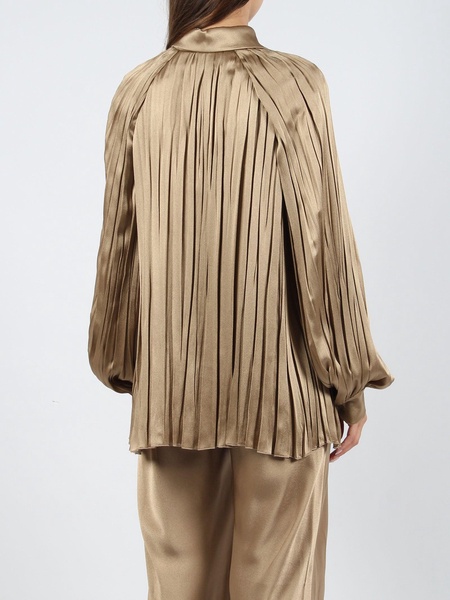 Alberta Ferretti Long-Sleeved Pleated Satin Shirt