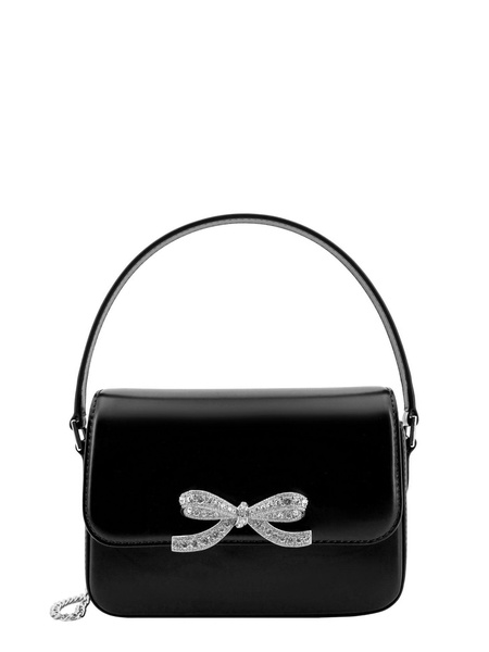 Black Leather Handbag with Crystal Bow