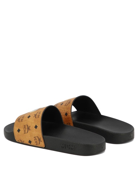 Monogram Print Rubber Sandals Brown