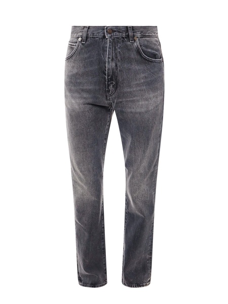 Black denim trouser with flared bottom leg