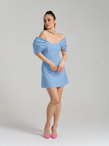 Mirage Crystal Ornament Mini Dress - Light Blue