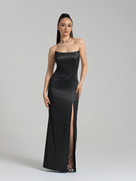 Queen Of Hearts Satin Maxi Dress, Black