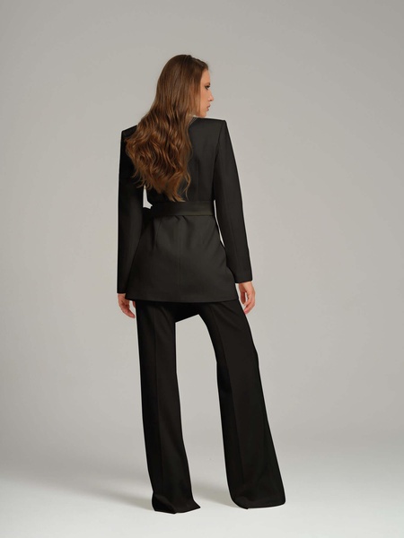 Black Pearl Power Suit With Satin Bow Belt