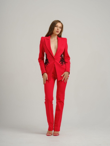 Red Fantasy Straight-Leg Slim Trousers