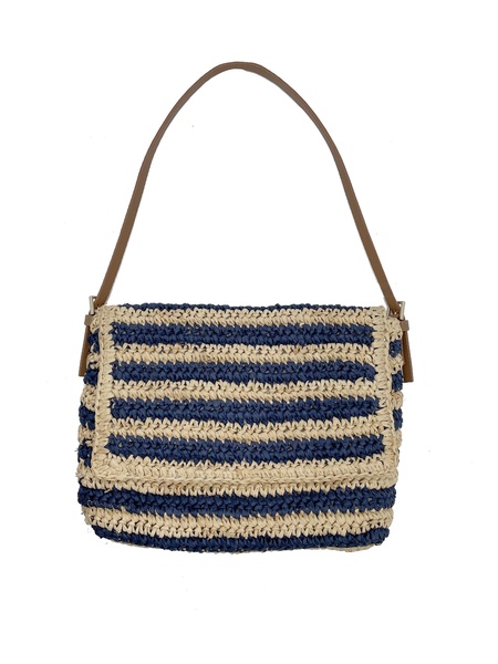 Bella Crochet Stripe Bag In Navy