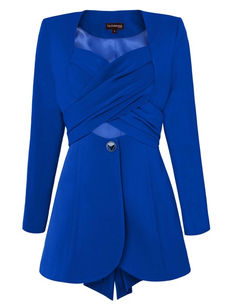 Royal Azure Cross Wrap Statement Blazer