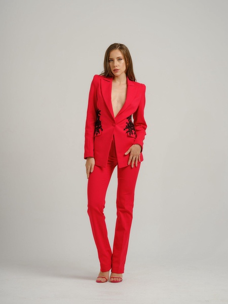 Red Fantasy Straight-Leg Slim Trousers