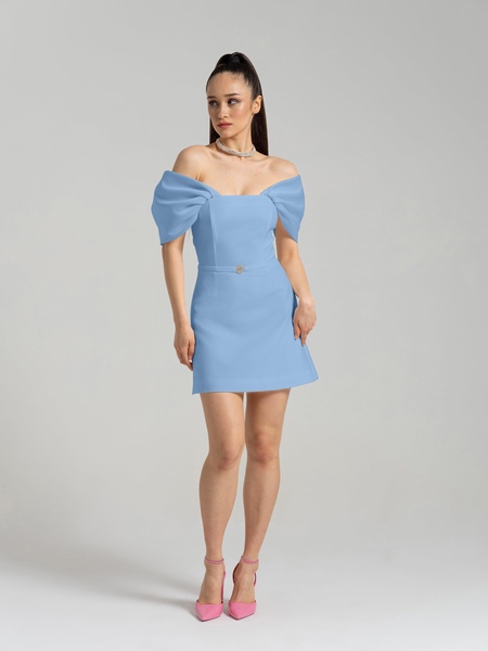 Mirage Crystal Ornament Mini Dress - Light Blue