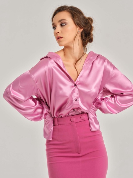 Romantic Glow Oversized Satin Shirt - Pink