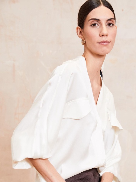 Jade Sandwashed Silk Sports Luxe Shirt - Ivory