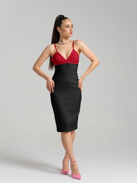 Bold Simplicity Midi Dress, Black & Red