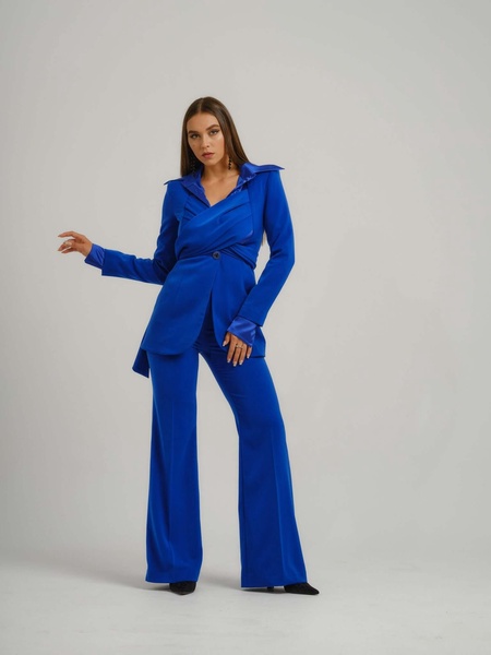 Royal Azure Cross Wrap Statement Blazer