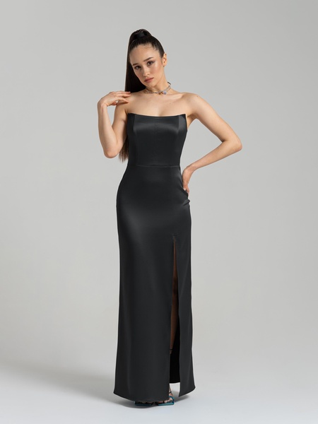 Queen Of Hearts Satin Maxi Dress, Black