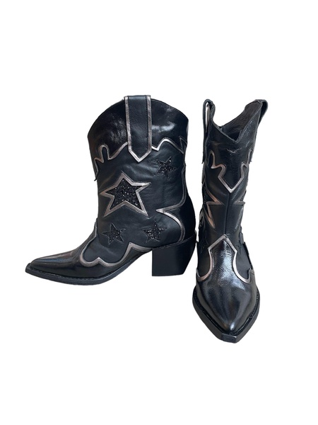 Black & Silver Rodeho Leather Boots