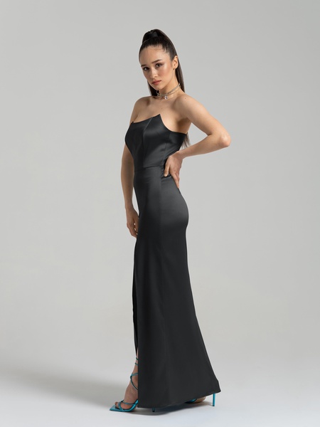 Queen Of Hearts Satin Maxi Dress, Black