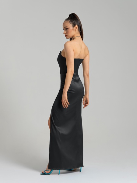 Queen Of Hearts Satin Maxi Dress, Black