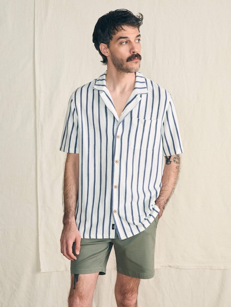 Short-Sleeve Cabana Towel Terry Shirt - Ivory Storm Stripe