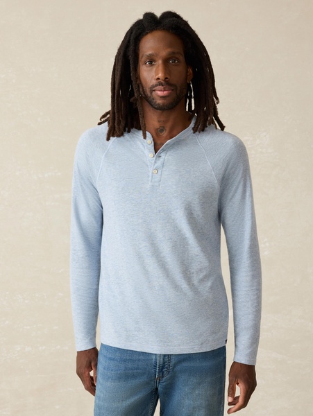 Long-Sleeve Cloud Henley - Light Blue Heather