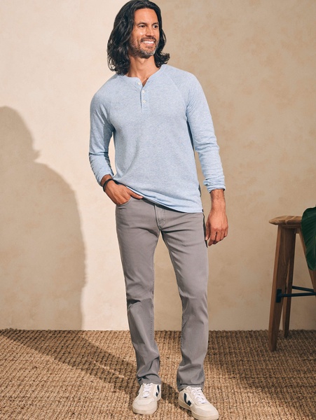 Long-Sleeve Newport Cloud Henley - Light Blue Heather