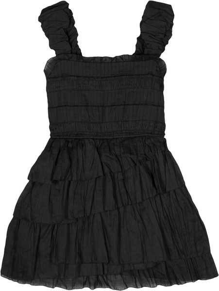 cole smocked ramie sleeveless tiered dress, black