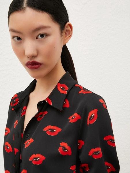 Yeah Black With Lips Print Satin Shirt 24231160632 Col 004