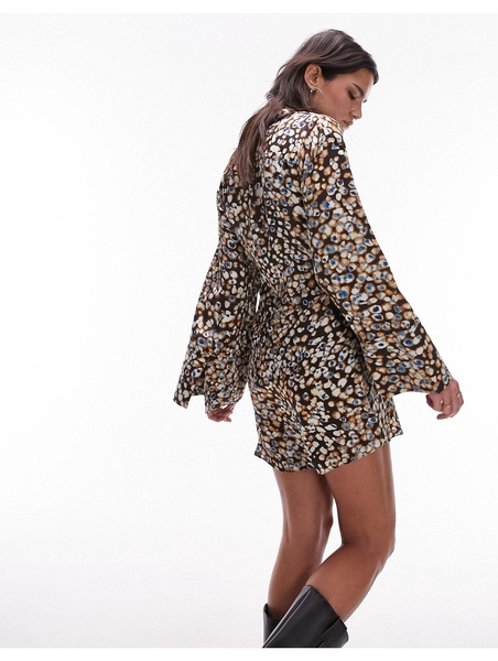 Topshop kimono mini shirt dress in splodgey animal print