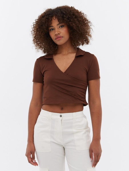 constance collared wrap crop top