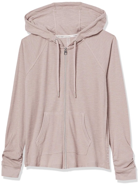 Calvin Klein Women's Premium Performance Ruched Long Sleeve Zip Up Hoodie (Standard and Plus)