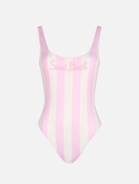 Woman Striped Scooped Back One Piece Swimsuit Lora