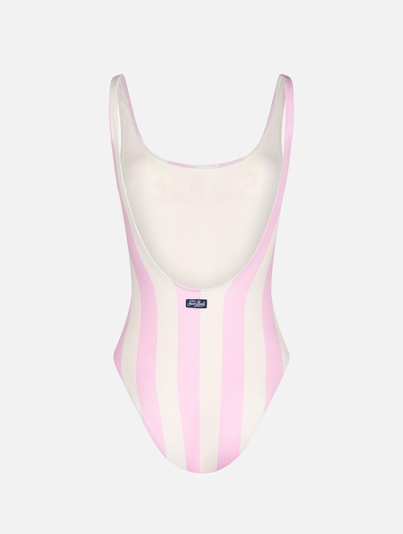 Woman Striped Scooped Back One Piece Swimsuit Lora