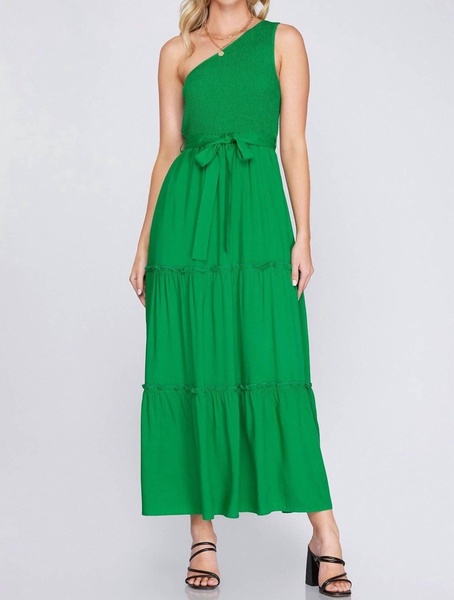 sierra smocked maxi dress in green