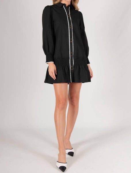 poplin button up dress in black