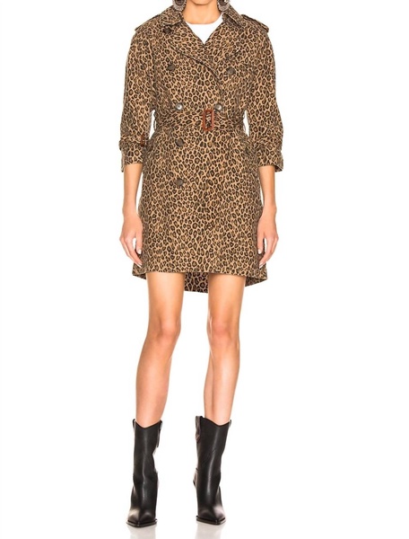 raglan sleeve trench coat in leopard