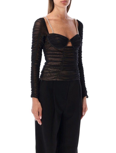 Self-Portrait Power Mesh Long-Sleeved Top