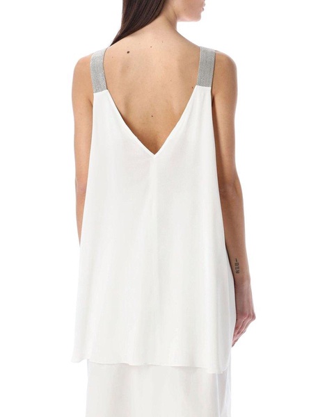 Fabiana Filippi Square Neck Embellished Strapped Tank Top