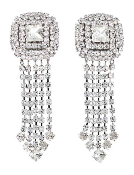 Alessandra Rich Square Embellished Fringe Detailed Earrings